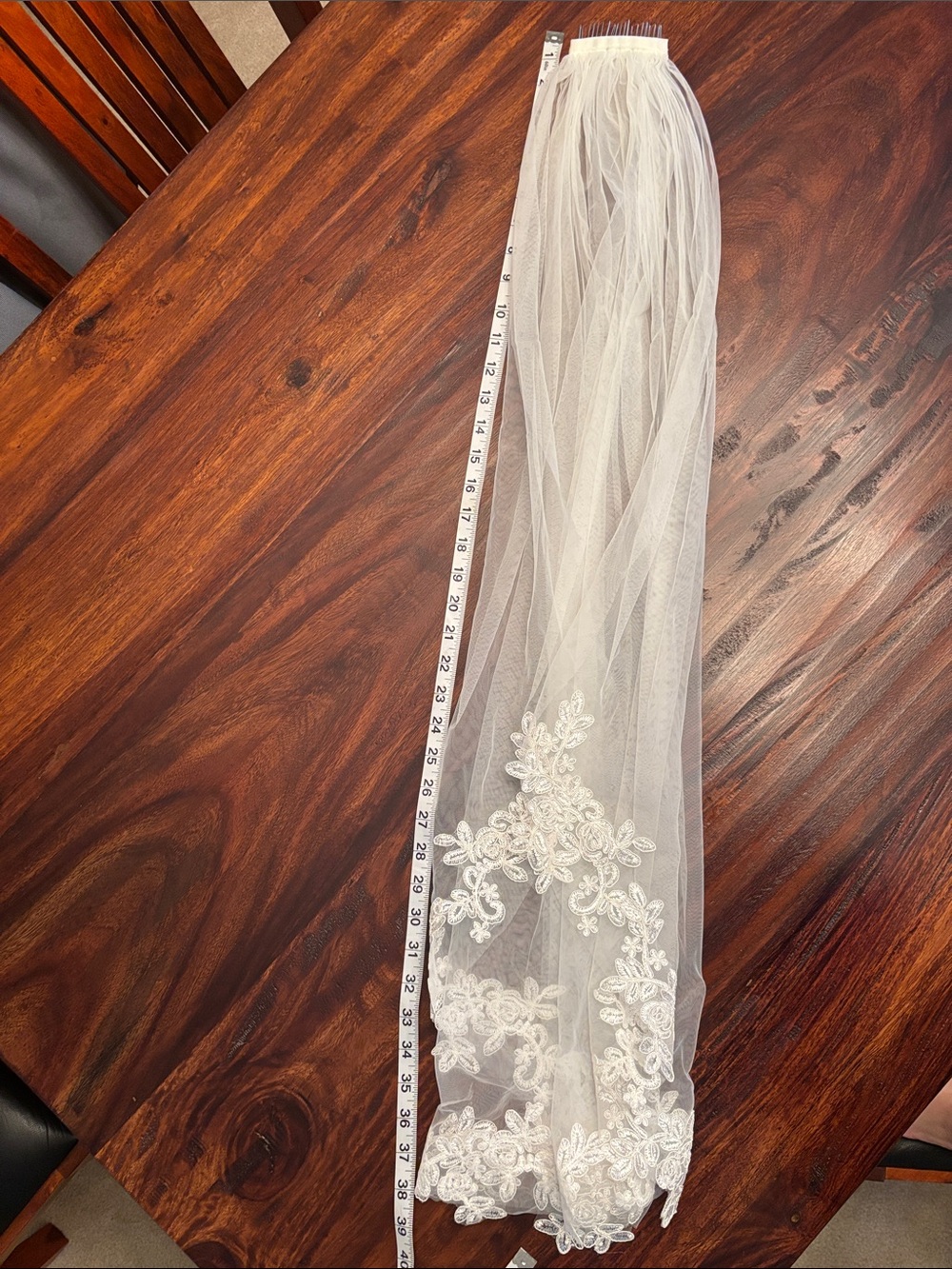 Ivory Bridal Veil with Lace Trim Romantic Wedding Tulle